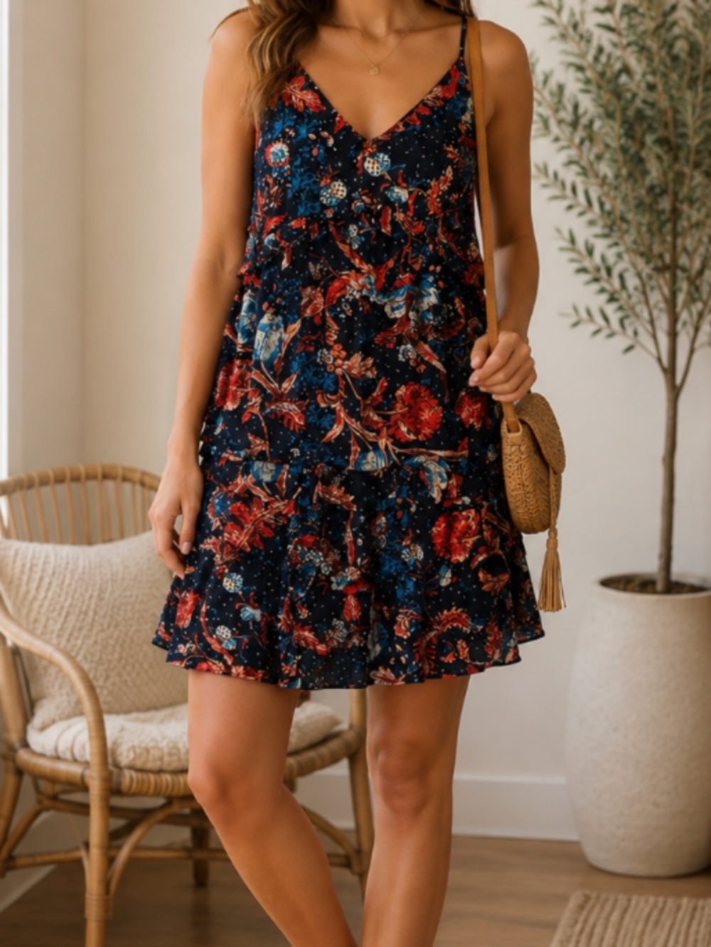 Express Blue Floral Mini Dress Women’s Size S | Boho Summer Vacation Dress